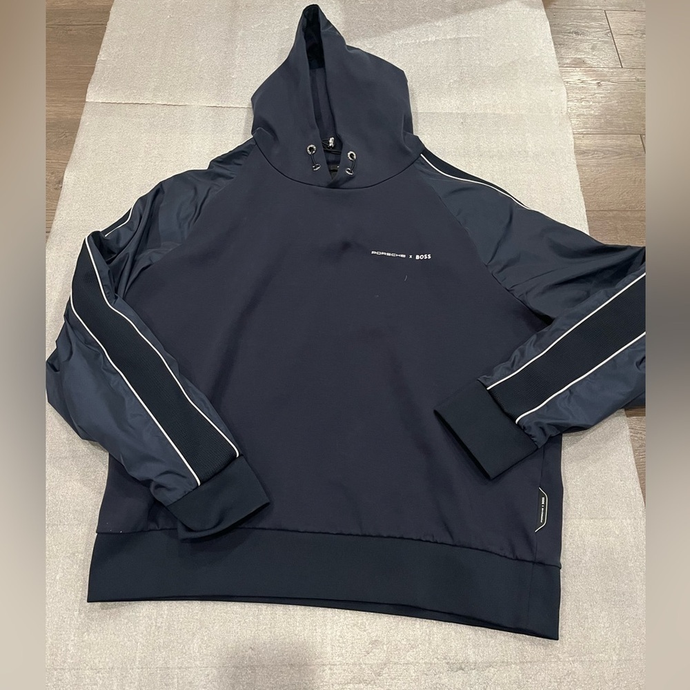 [L/XL]BOSS Porsche Edition Navy Hoodie Water Repellent Flaw - Picture 3 of 13